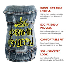 Drama Queen Dog Denim Vest - Funny Dog Denim Jacket - Themed Dog Clothing