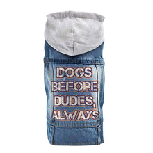 Dogs Before Dudes Dog Denim Jacket - Dog Theme Dog Denim Coat - Funny Dog Clothing